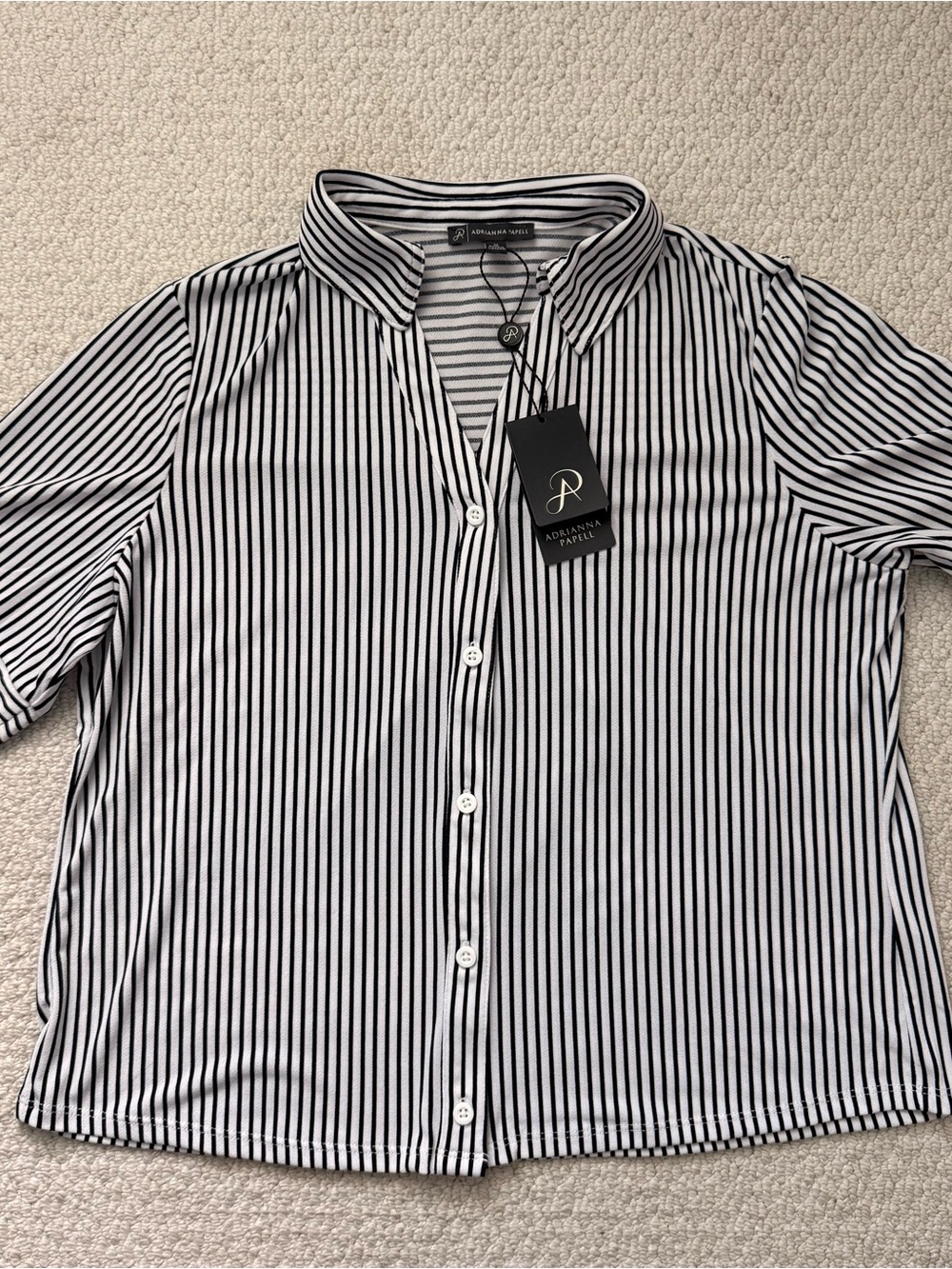 Adrianna Papell Black and White Striped Button-Down Shirt